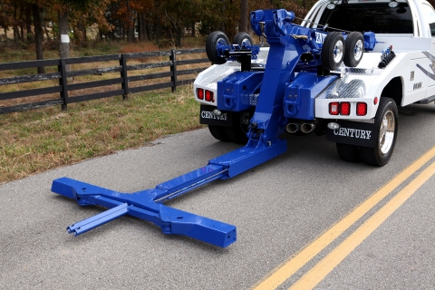 white and blue century express series gen 2 wrecker underlift extended